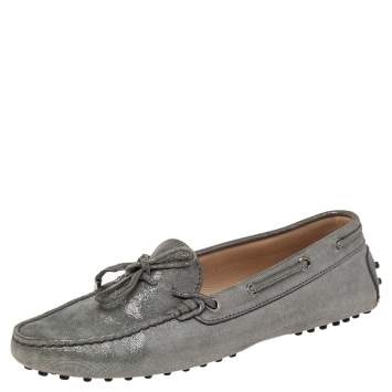 Pre Owned Tod's Grey Suede Gommini Slip On Loafers Size 39.5 