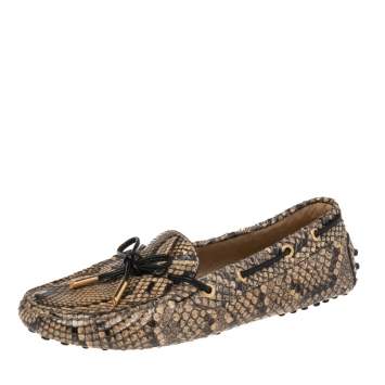 Pre Owned Tod's Beige/Brown Python  Slip On Bow Loafers Size 39