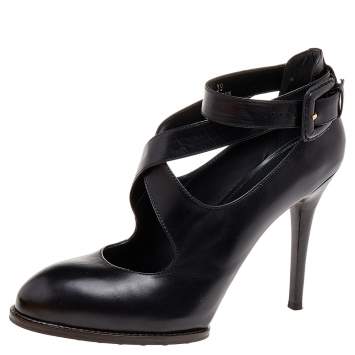 Pre Owned Tod's Black Leather Cross Strap Pumps Size 39