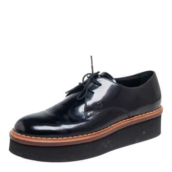 Pre Owned Tod's Black Patent Leather Platform Oxford Size 38