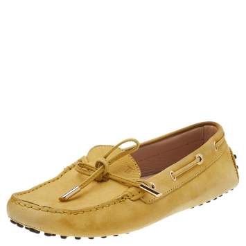 Pre Owned Tod's Yellow Leather Gommino Slip On Loafers Size 38