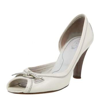 Pre Owned Tod's White Patent Leather Peep Toe D'orsay Pumps Size 40.5
