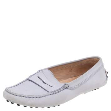 Pre Owned Tod's Grey Nubuck Leather Penny Slip On Loafers Size 35