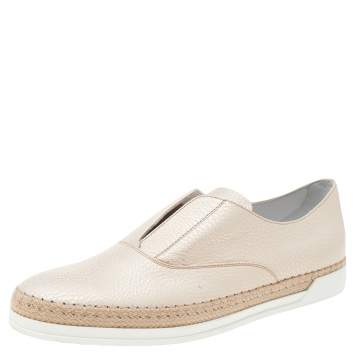 Pre Owned Tod's Beige Leather Francesina Espadrilles Slip On Sneakers Size 40
