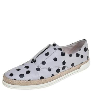 Pre Owned Tod's Grey/Black Dot Printed Leather Francesina Espadrille Slip On Sneakers Size 39.5
