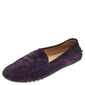 Pre Owned Tod's Purple Suede Penny Slip On Loafers Size 38.5