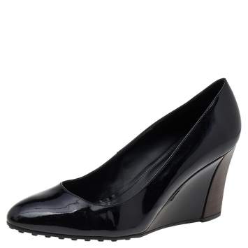 Pre Owned Tod's Black Patent Leather Wedge Pumps Size 41