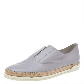 Pre Owned Tod's Grey Leather Francesina Slip On Espadrille Sneakers Size 40