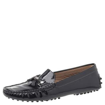 Pre Owned Tod's Black Patent Leather Slip On Loafers Size 38