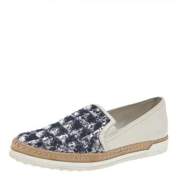 Pre Owned Tod's Cream Leather Sequin Embellished Espadrille Slip On Sneakers Size 38