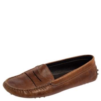 Pre Owned Tod's Brown Leather Penny Loafers Size 38.5
