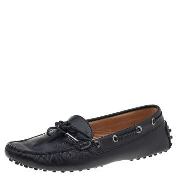 Pre Owned Tod's Black Leather Bow Slip on Loafers Size 37