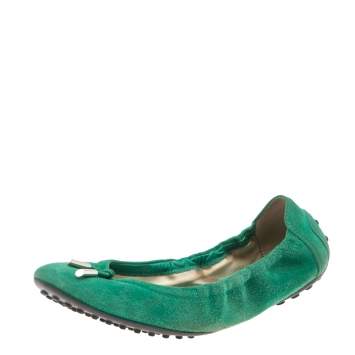 Pre Owned Tod's Green Suede Scrunch Ballet Flat Size 38.5