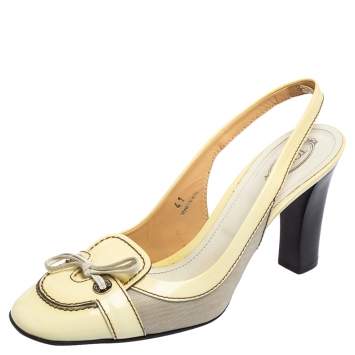 Pre Owned Tod's Cream Patent Leather Bow Slingback Sandals Size 41