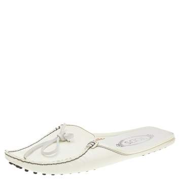 Pre Owned Tod's Cream Patent Leather Mule Sandals Size 41