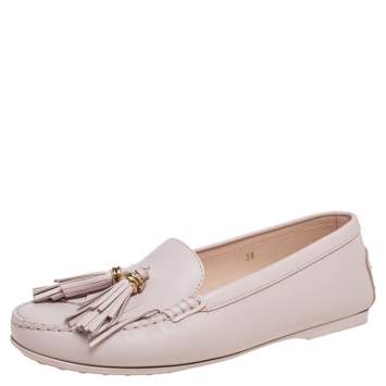 Pre Owned Tod's Beige Leather Tassel Loafers Size 38