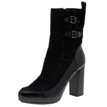 Pre Owned Tod's Black Suede And Leather Ankle Boots Size 39.5
