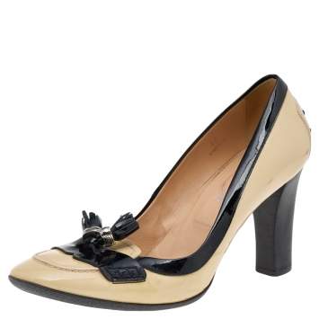 Pre Owned Tod's Beige/Black Patent Leather Tassel Loafer Pumps Size 41