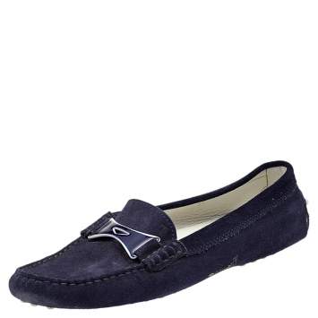 Pre Owned Tod's Navy Blue Suede Slip On Loafers Size 38