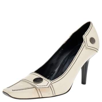 Pre Owned Tod's White Patent Leather Loafer Pumps Size 37.5