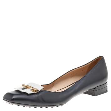 Pre Owned Tod's Black/White Leather Block Heel Square Toe Pumps Size 40