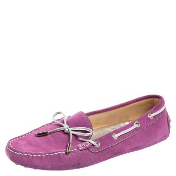 Pre Owned Tod's Purple Suede Gommini Driver Loafers Size 40.5