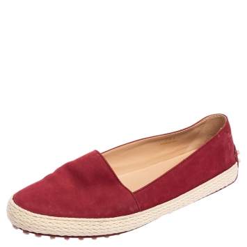 Pre Owned Tod's Rosewood Nubuck Leather Gommino Pantofola Flat Espadrilles Size 36.5