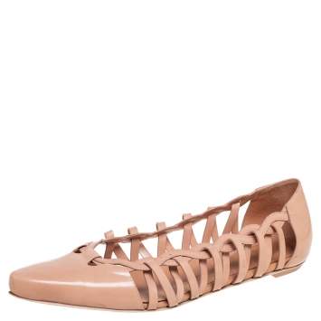 Pre Owned Tod's Beige Patent Leather Pointed Toe Ballet Flats Size 37