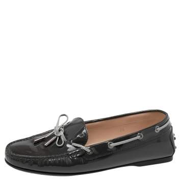 Pre Owned Tod's Dark Grey Patent Leather  New Gommini Loafers Size 39