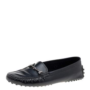 Pre Owned  Tod's Black Leather Horsebit Loafers Size 37.5