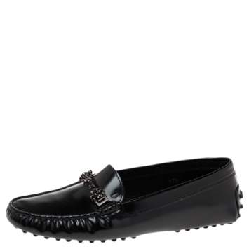 Pre Owned Tod's Black Patent Leather Crystal Embellished Gommino Driver Loafers Size 37.5