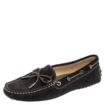 Pre Owned Tod's Black Suede Gommino Driver Loafers Size 38