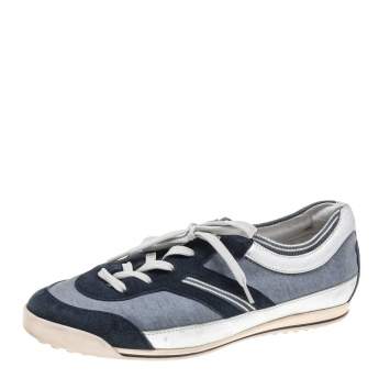 Pre Owned Tod's Navy Blue/Silver Suede And Leather Low Top Sneakers Size 38