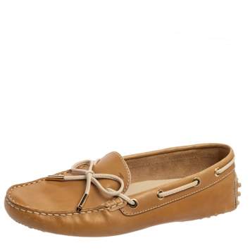 Pre Owned Tod's Tan Leather Gommino Driver Loafers Size 38