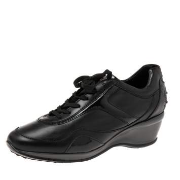 Pre Owned Tod's Black Patent And Leather Wedge Sneakers Size 39