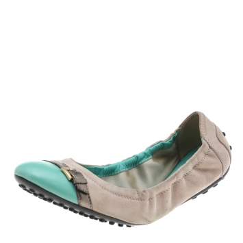 Pre Owned Tod's Multicolor Suede And Leather Cap Toe Scrunch Ballet Flats Size 38.5