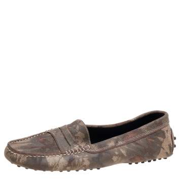 Pre Owned Tod's Brown Printed Suede Slip On Loafers Size 39