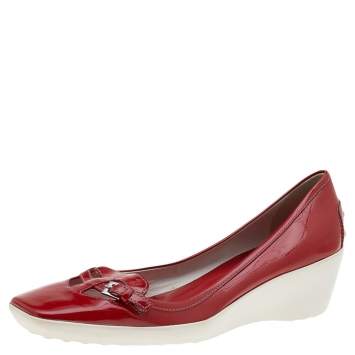 Pre Owned Tod's Red Patent Leather Pumps Size 41