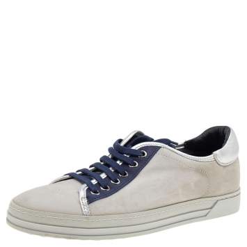 Pre Owned Tod's Grey/Blue Leather And Suede Low Top Sneakers Size 38