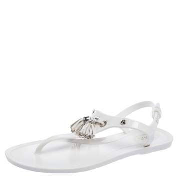 Pre Owned Tod's White Jelly Tassel Detail Thong Flat Sandals Size 36