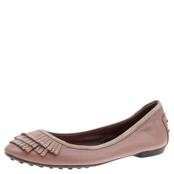 Pre Owned Tod's Pink Suede And Leather Embellished  Flats Size 38