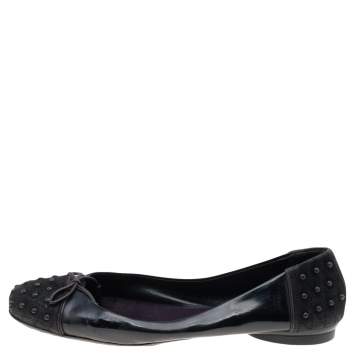 Pre Owned Tod's Black Suede And Leather Bow Flats Size 37