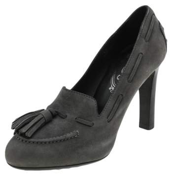 Pre Owned Tod's Grey Suede Tassel Loafer Pumps Size 35