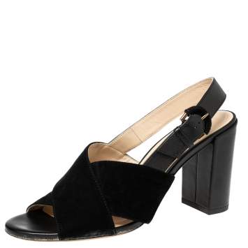 Pre Owned Tod's Black Suede And Leather Criss Cross Slingback Sandals Size 38