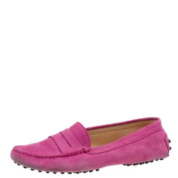 Pre Owned Tod's Pink Suede Penny Slip Loafers Size 39