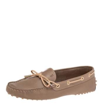 Pre Owned Tod's Brown Leather Bow Slip On Loafers Size 38.5