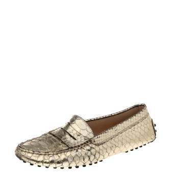 Pre Owned Tod's Gold Python Leather Penny Loafers Size 38