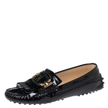 Pre Owned Tod's Black Patent Leather Fringe Loafers Size 37