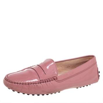 Pre Owned Tod's Pink Patent Leather Penny  Loafers  Size 36