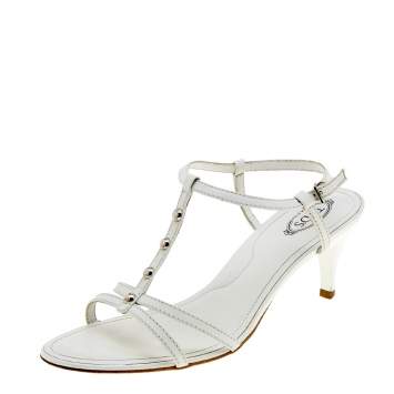 Pre Owned Tod's White Leather T-Strap Sandals Size 40